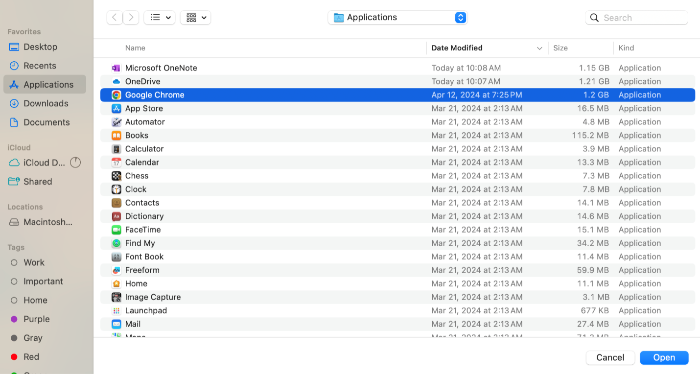 Locate Google Chrome from Application Folder